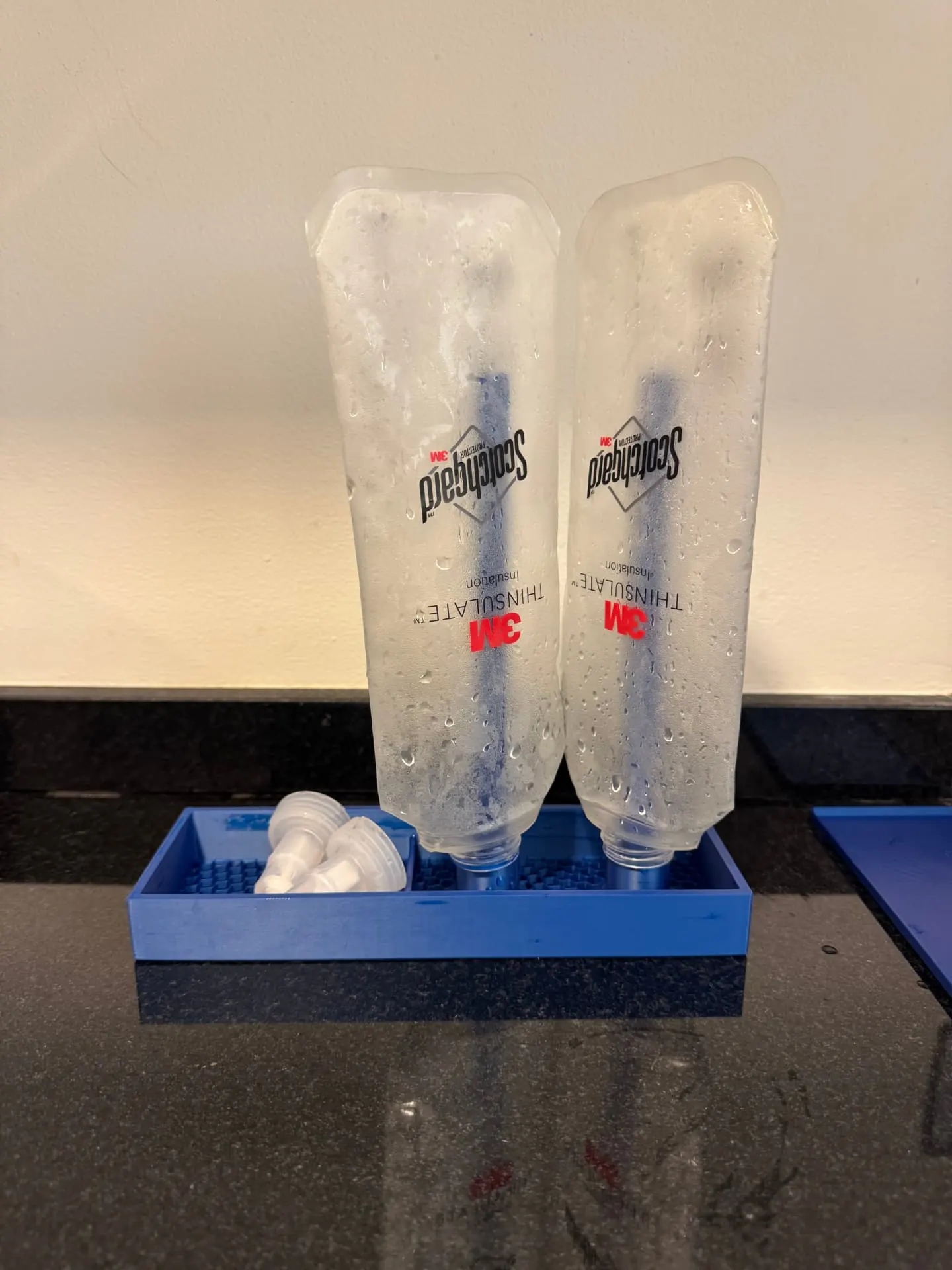 Flask Dry Stand — two soft flasks air-drying upright
